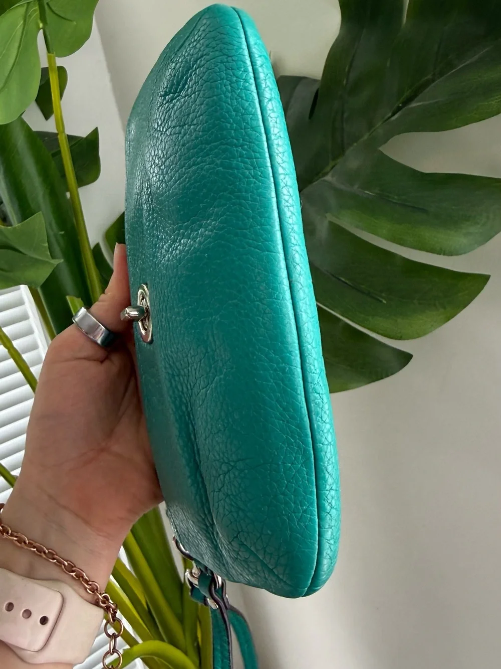 Coach Teal Pebbled Leather Wristlet